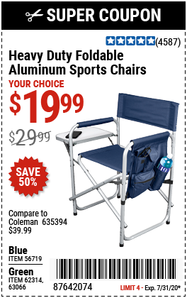 Foldable Aluminum Sports Chair - Blue