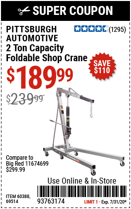 2 ton Capacity Foldable Shop Crane