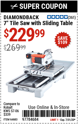 7 in.  Heavy Duty Wet Tile Saw with Sliding Table