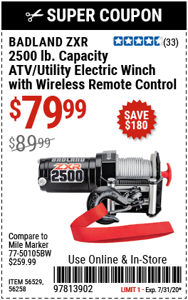 2500 lb. ATV/Utility Electric Winch with Wireless Remote Control