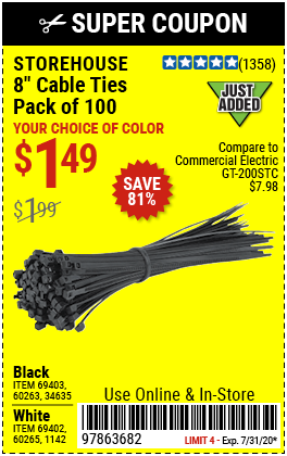 8 in.  Black Cable Ties 100 Pk.