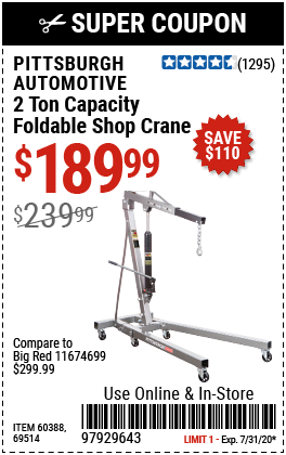 2 ton Capacity Foldable Shop Crane