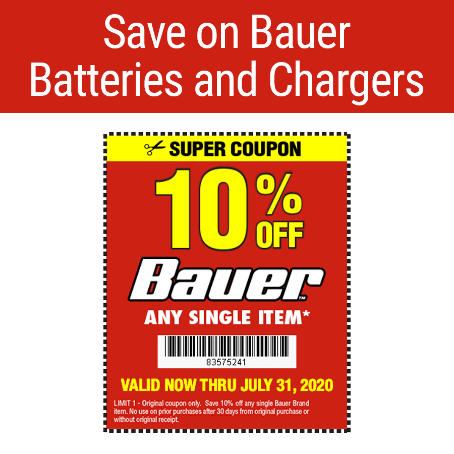 Save 10% on Bauer Batteries and Chargers – Harbor Freight Coupons