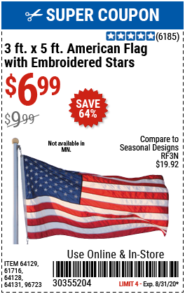 3 Ft. x 5 Ft. American Flag with Embroidered Stars