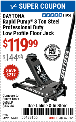 3 ton Low Profile Professional Rapid Pump® Floor Jack - Black