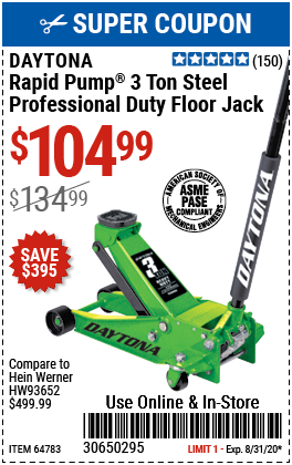 3 Ton Professional Rapid Pump® Floor Jack - Green