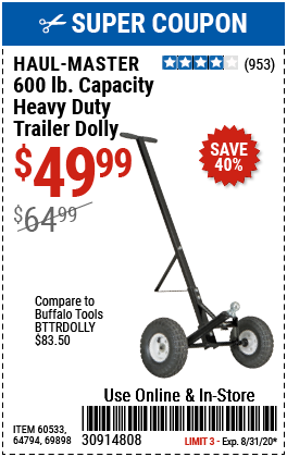 600 lb. Heavy Duty Trailer Dolly