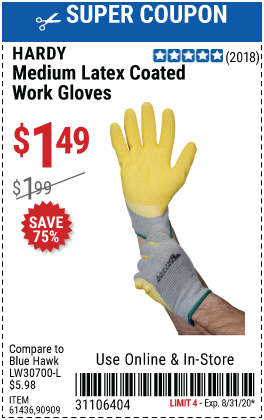 Latex Coated Work Gloves Medium