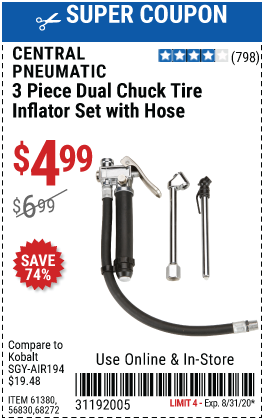 Dual Chuck Tire Inflator Set with Hose, 3 Pc.