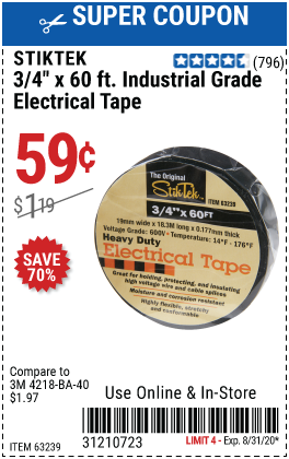 3/4 In x 60 Ft Industrial Grade Electrical Tape
