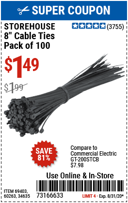 8 in. Black Cable Ties 100 Pk.