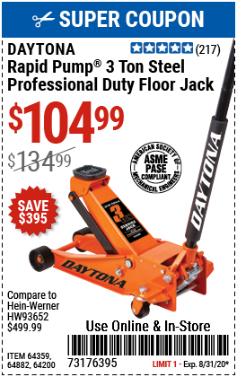 3 Ton Professional Rapid Pump® Floor Jack - Orange