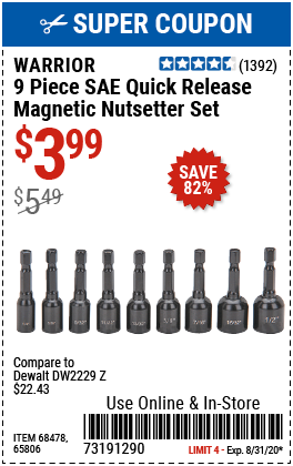 SAE Quick Release Magnetic Nutsetter Set, 9 Pc.