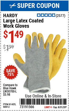 Latex Coated Work Gloves Large