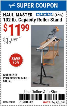 132 lb. Capacity Roller Stand