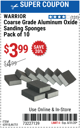 Aluminum Oxide Sanding Sponges - Coarse Grade, 10 Pk.