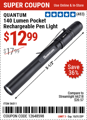 140 Lumen Pocket Rechargeable Pen Light