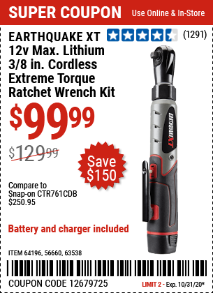12V Max Lithium 3/8 In. Cordless Xtreme Torque Ratchet Wrench Kit