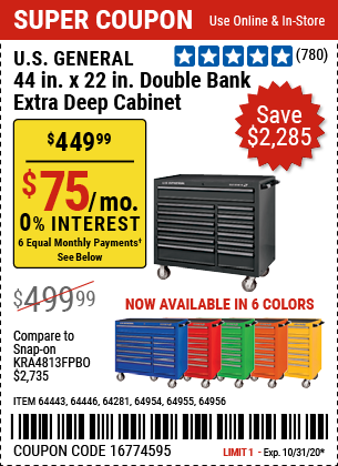 Harbor freight 44 top chest deals coupon