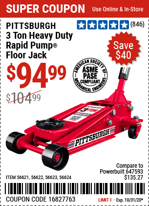PITTSBURGH AUTOMOTIVE 3 Ton Steel Heavy Duty Floor Jack With Rapid Pump for  $94.99 – Harbor Freight Coupons