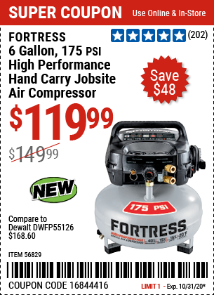 FORTRESS 6 Gallon 175 PSI High Performance Hand Carry Jobsite Air