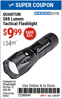 588 Lumen Tactical Flashlight - Black