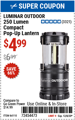 250 Lumen Compact Pop-Up Lantern