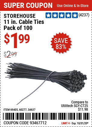 11 in. Black Cable Ties 100 Pk.
