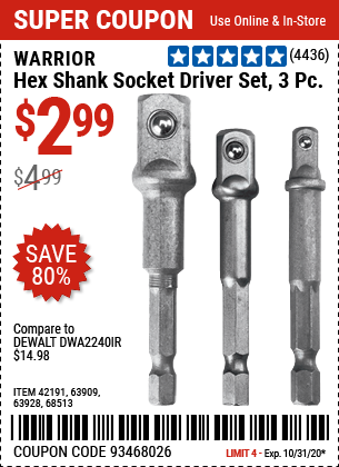 Hex Shank Socket Driver Set, 3 Pc.