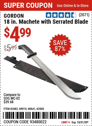 18 in. Machete with Serrated Blade
