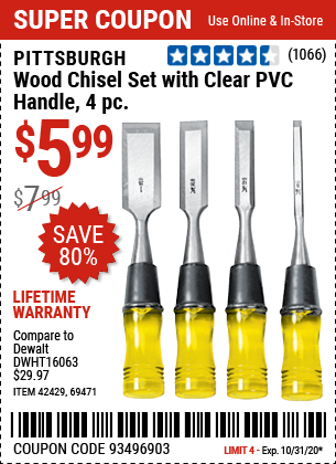 Wood Chisel Set with Clear PVC Handle, 4 Pc.