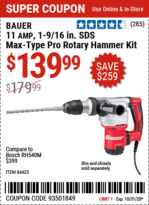 11 Amp 1-9/16 in. SDS Max-Type Pro Variable Speed Rotary Hammer