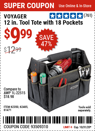 12 in. Tool Tote with 18 Pockets
