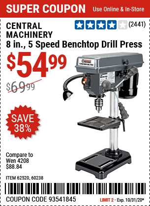 8 in. 5 Speed Bench Drill Press