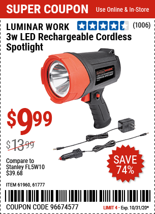 3 Watt LED Rechargeable Cordless Spotlight