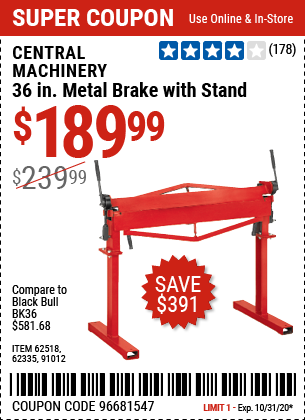 36 in. Metal Brake with Stand