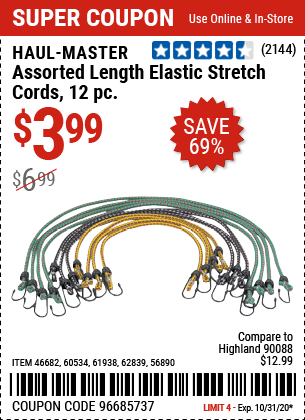 Assorted Length Elastic Stretch Cords, 12 Pc.