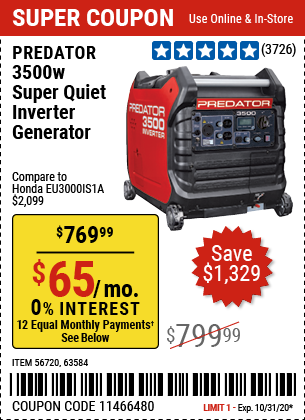 3500 Watt Super Quiet Inverter Generator