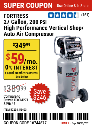 Fortress 1 gallon on sale air compressor coupon