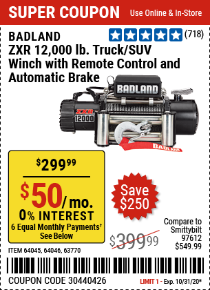 ZXR 12000 lb. Truck/SUV Winch with Remote Control and Automatic Brake