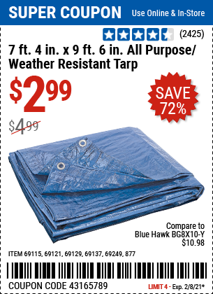 7 ft. 4 in. x 9 ft. 6 in. Blue All Purpose/Weather Resistant Tarp