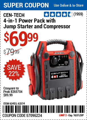 4-In-1 Power Pack With Jump Starter and Compressor
