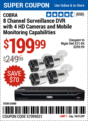 8 Channel Surveillance DVR with 4 HD Cameras and Mobile Monitoring Capabilities