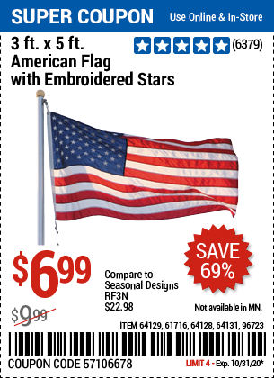 3 Ft. x 5 Ft. American Flag with Embroidered Stars