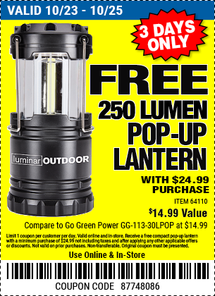 Spend $24.99 & Get 64110 Lantern for free