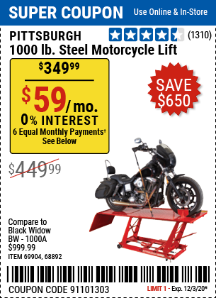 1000 lb. Steel Motorcycle Lift