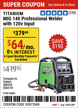 MIG 140 Professional Welder with 120 Volt Input