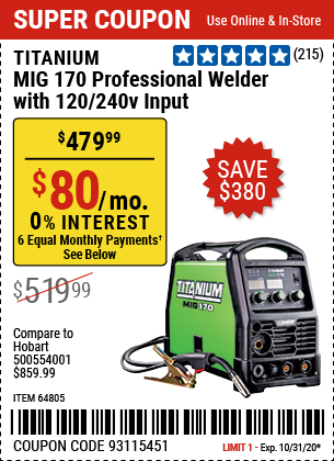 MIG 170 Professional Welder with 120/240 Volt Input