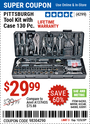 34pc Around the House Tool Kit $13