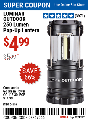 Luminar Outdoor - 250 Lumen Compact Pop-Up Lantern Free Shipping USA SELLER